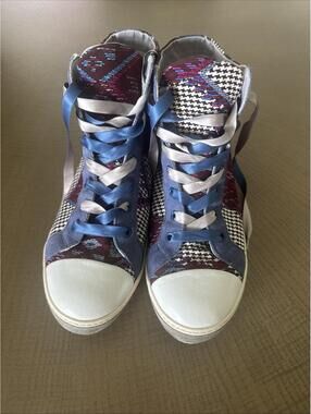 Luxe Y2K Soisire Soiebleu Women Hitop Sneaker Blue Patchwork Made In Italy OOAK